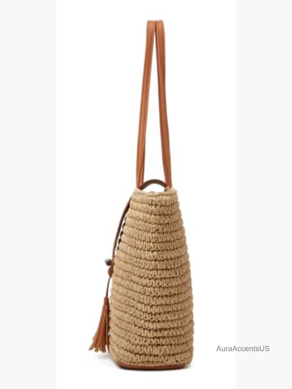 Large Handwoven Straw Beach Tote Shoulder Bag with Tassel - Picture 7 of 7